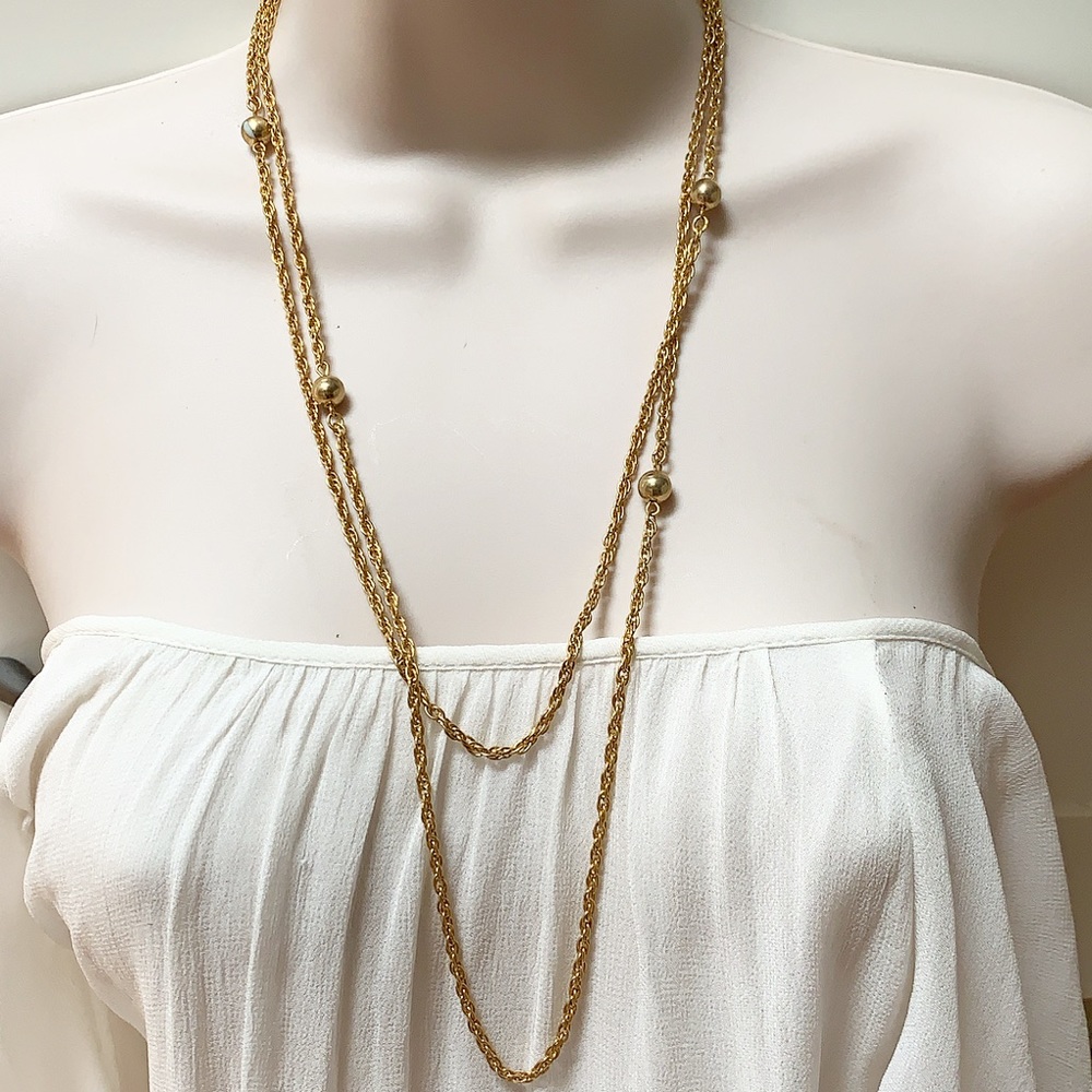 Vintage long gold beaded necklace